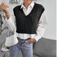 thumbnail image 2 of Womens Sweater Casual College Style Knitted Vest Sleeveless V-Neck Retro Fall Outfit,Black,L, 2 of 4