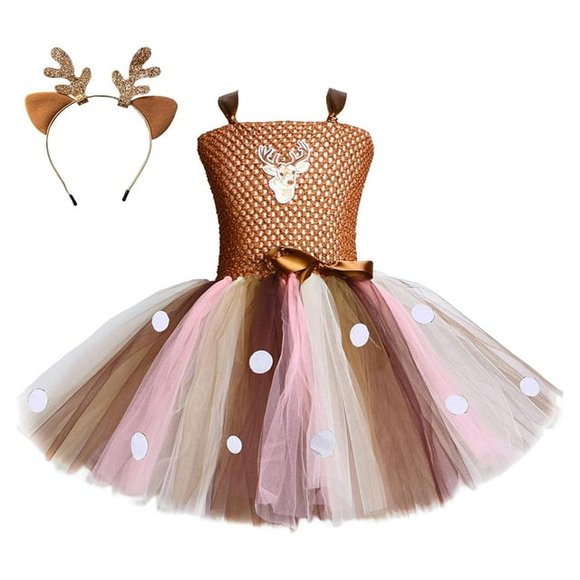 Vestido de de reno, vestido elegante hasta la , de princesa, conjunto de diadema para niñas de 6 a 7 años, traje de Diadema con . Sunnimix Vestido de tutú para niñas