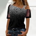 thumbnail image 2 of USSUMA T-Shirts for Women Trendy Floral Print Sexy Mesh Cold Shoulder Womens Blouses and Tops Dressy Casual Summer Off the shoulder Short Sleeve Tshirts Shirts Tunic for women, 2 of 5