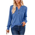 thumbnail image 1 of Camiseta informal de manga larga con botones y cuello en V para mujer - Poliéster, cómoda para todas las estaciones, 1 of 8