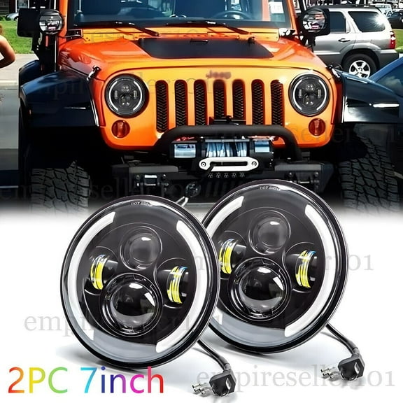 Pair 7 inch Round LED Headlights high or low beam Chrome for Jeep Wrangler JK TJ