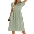 thumbnail image 1 of Robe Décontractée Unie Col en V Taille Fraîche pour Femmes, 1 of 5