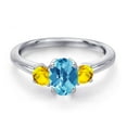 thumbnail image 3 of Gem Stone King 925 Sterling Silver Swiss Blue Topaz and Yellow Sapphire Engagement Ring for Women | 1.32 Cttw | Oval Checkerboard 7X5MM | Gemstone November Birthstone | Size 6, 3 of 6
