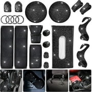 Dinfu 17 Pcs Bling Car Accessories Set Include Car Seat Belt Cover, Shift Gear Cover, USB Car Charger, Seat Headrest Hooks, Cup Holder Coaster, Glass Holder