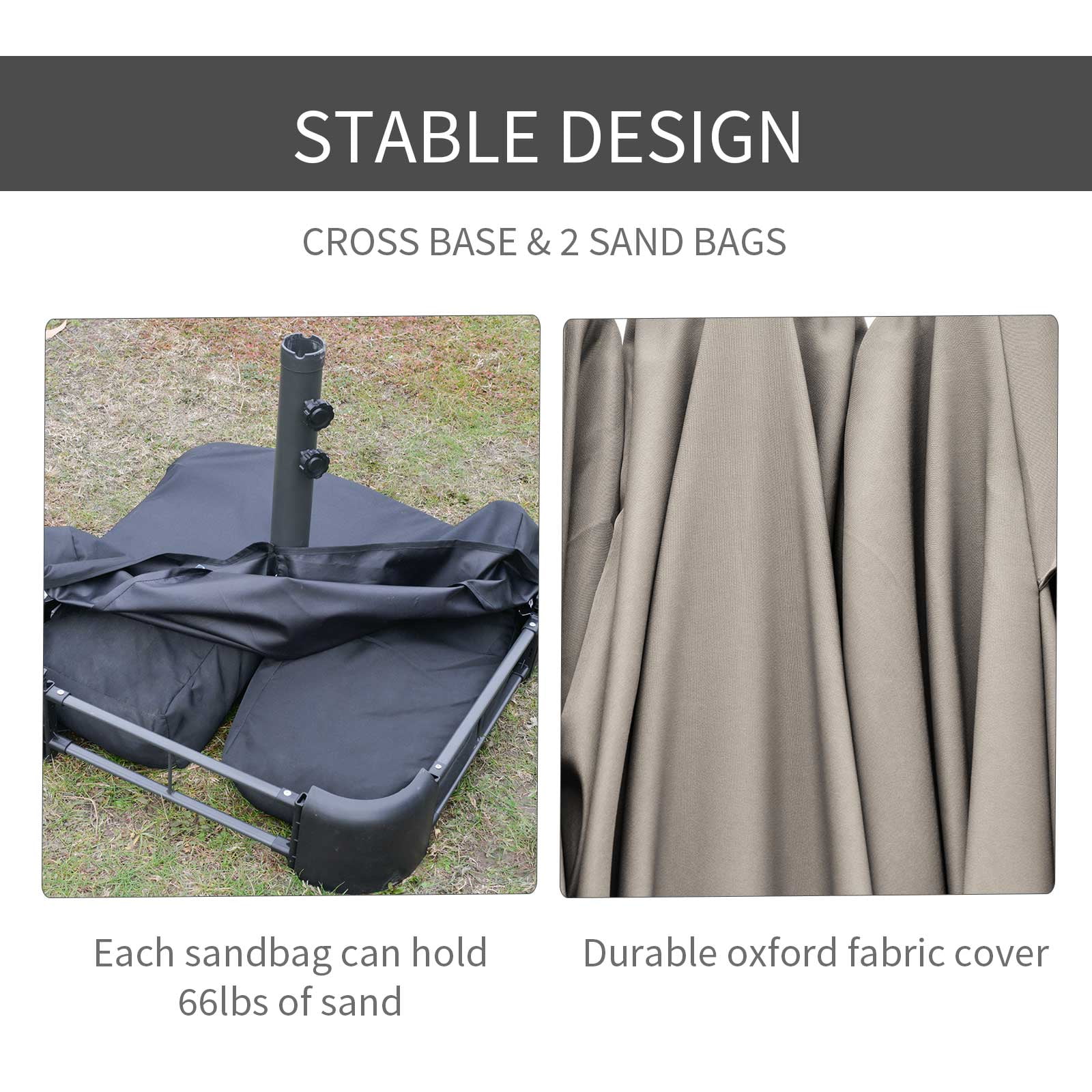 Outsunny Patio Umbrella 15' Steel Rectangular Outdoor Double Sided Market with base, Sun Protection & Easy Crank for Deck Pool Patio, Coffee