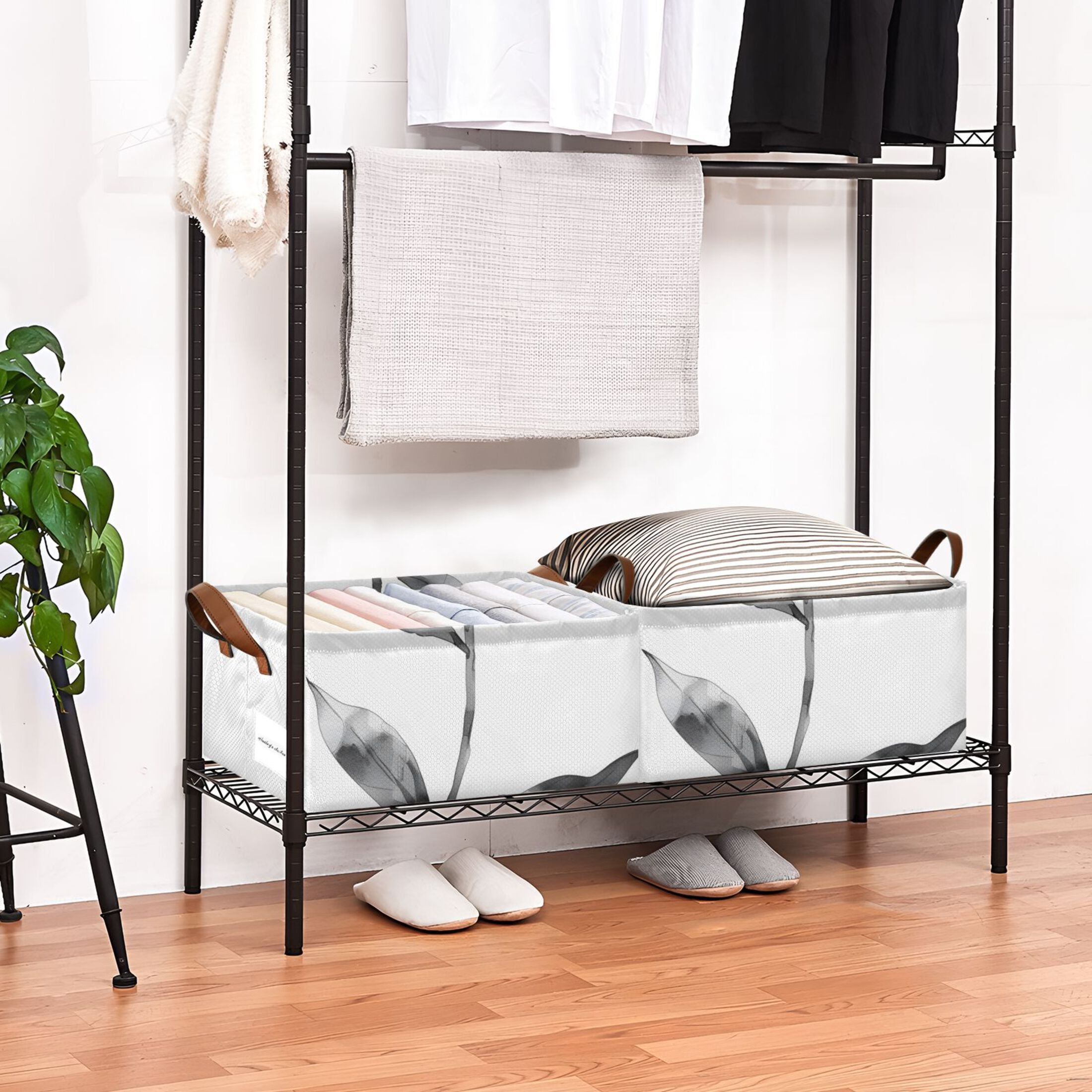 Red Flower Black Leaves Storage Bins with Handles Foldable Storage Baskets for Shelves Organizer Cloth Baskets