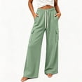 thumbnail image 3 of Long Lounge Pants for Womens Plus Size Fashion Wide Leg Cargo Sweatpants Elastic Drawstring High Waist Casual Sweat Pants With Pockets, 3 of 7