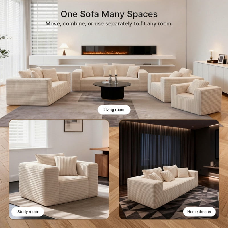1Pcs Boneless Upholstered Sofa Chair, No Assembly Single Couch, Memory Foam Reading Armchair with Throw Pillow