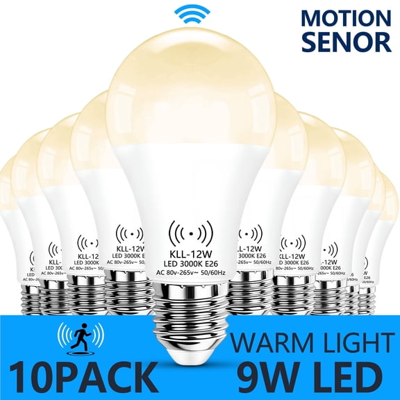 Dusk to Dawn Light Bulbs 9W (80W Equivalent) Auto On Off Bulb 3000K Warm White 800 LM,E26 Base Motion Sensor Light Bulb for Indoor Outdoor,10 Pack