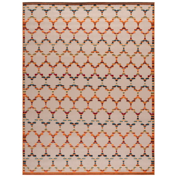 SAFAVIEH Cabana Burke Geometric Indoor/Outdoor Area Rug, Ivory/Orange, 8' x 10'