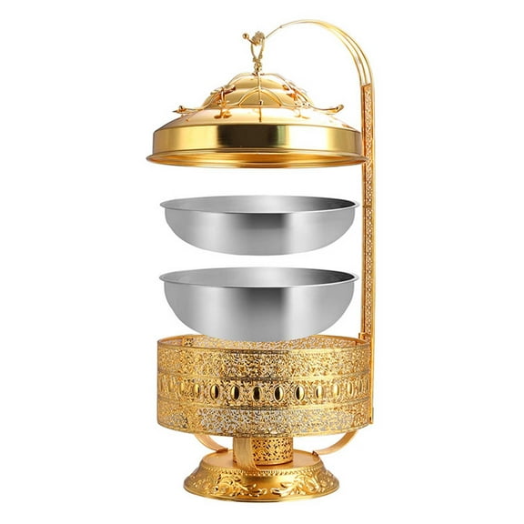 8L Stainless Steel Chafing Dish Buffet Set, with Hanging Top Lid, Elegant Gold Catering Buffet Dish,Round Food Warmers Pan for Restaurants