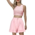 thumbnail image 2 of Gustave High Waisted Wide Leg Shorts for Women Casual Pleated Ruffle Short Pants Summer Loose Button Shorts "Pink, L", 2 of 9