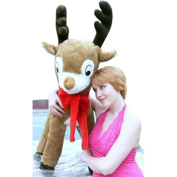 American Made Life size 4 feet-tall Big Plush Reindeer Wearing Red Scarf - Jumbo Christmas Winter Deer