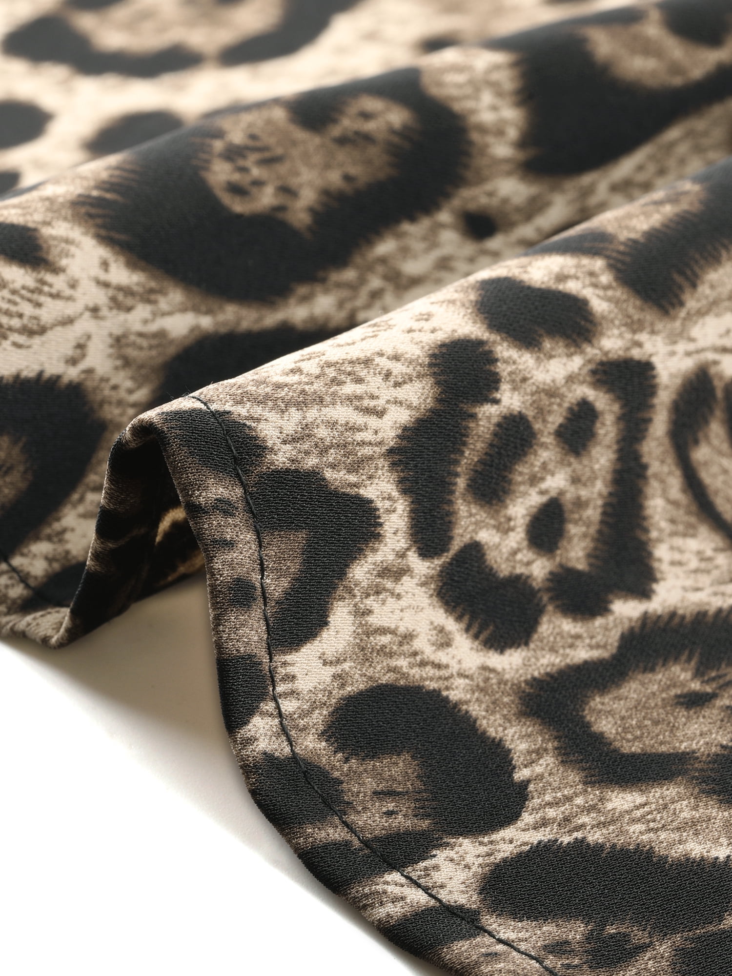 DARING DIVA Women's Leopard Print Long Sleeve Ruffle Tie Dress S Brown