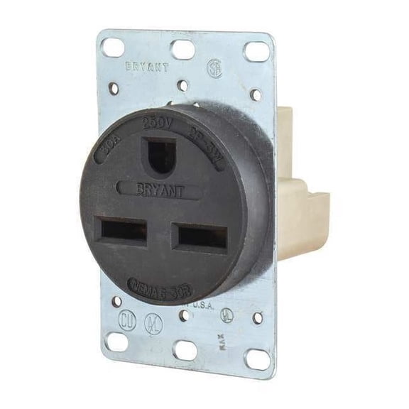 Straight Blade Receptacle, 6-30R, 30 A, 250V AC, 2 Pole, 3 Wire, Flush Mount, Grounded 9630FR