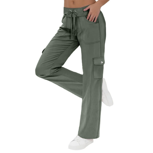 Women's Casual Pants High Waisted Straight Leg Trousers with Drawstring Pockets Comfortable Stretchy for Daily Wear Gym Outdoor Riding plus Size Sweat Pants Casual Loose Pants for Women Warm