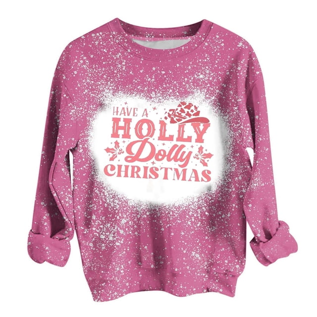 Qertyioot Femmes Mode Noël Impression Sweat-Shirt, Manches Longues Casual Col Rond Pull Tops