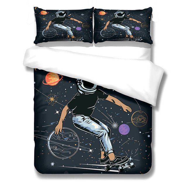 Colecciones de cama Patrón de monopatín Patrón de artículos de casa Fibra de poliéster Fibra multicolor Conjunto para jóvenes adultos edredón l 3 piezas Kearding HA012079-08