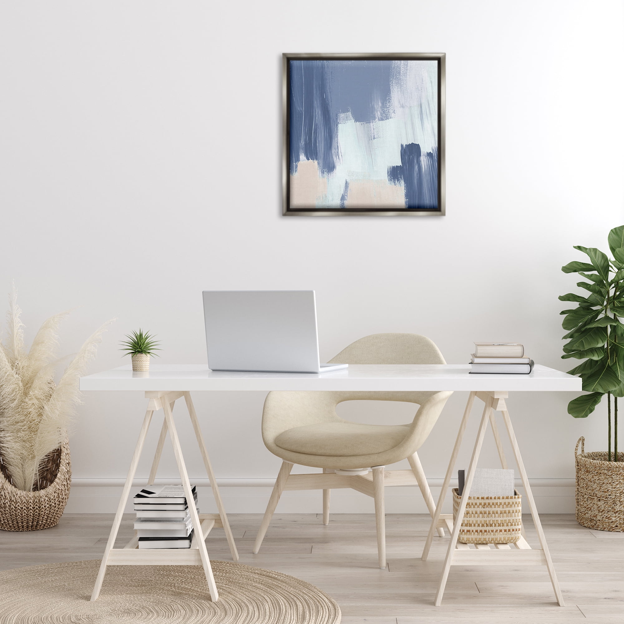 Stupell Industries Restless Blue Mind Abstract Abstract Painting Gray Floater Framed Canvas Art Print Wall Art, 25 x 25