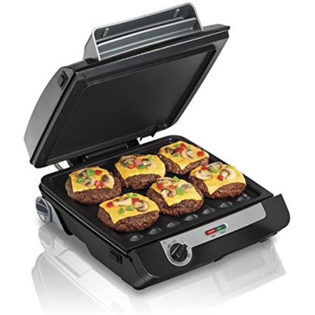 4-in-1 Indoor Grill & Electric Griddle Combo with Bacon Cooker, Opens Flat to Double Cooking Surface, Removable Nonstick Plates, Black & Silver (25601)