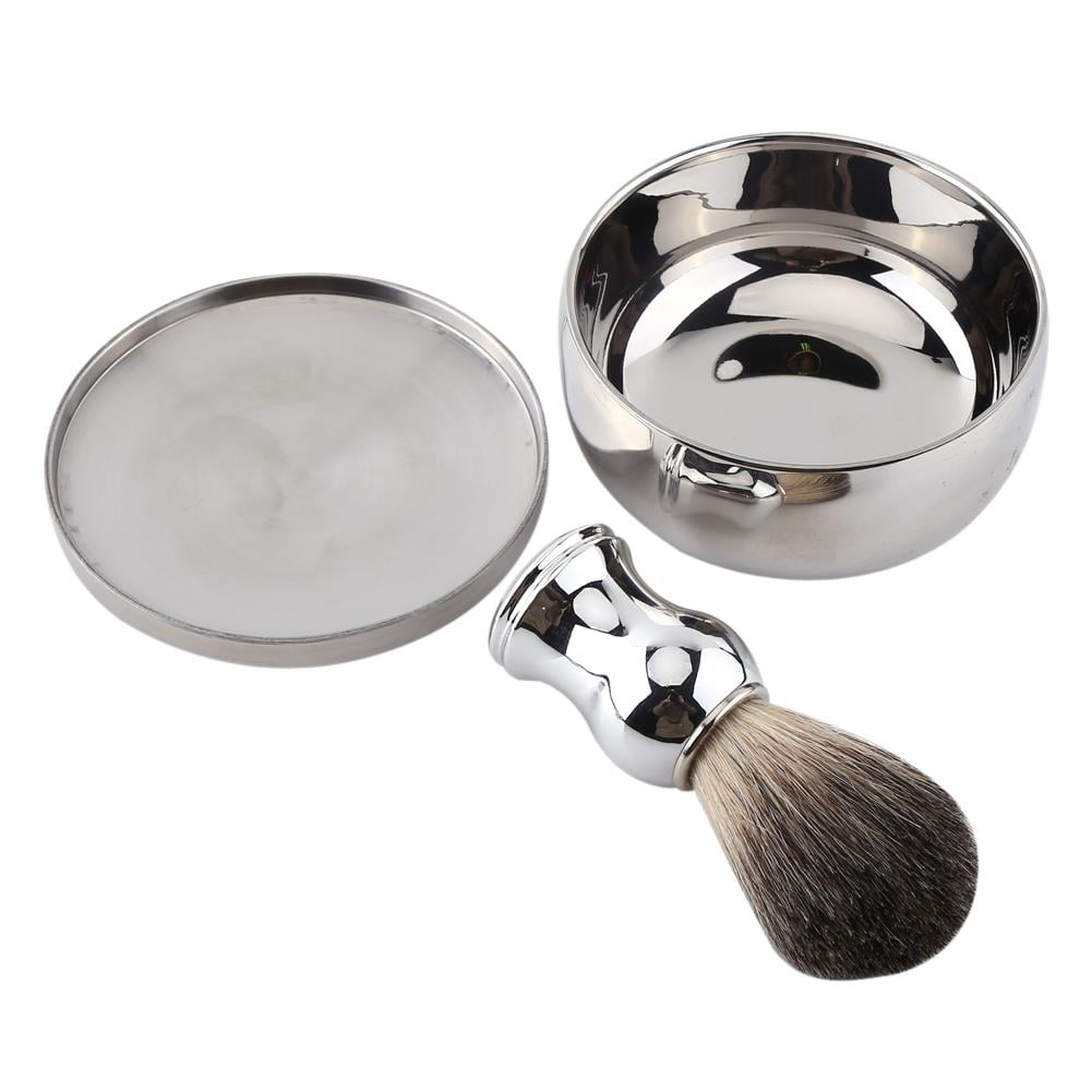 EOTVIA Alloy Shaving Soap Mug Bowl With Lid + Silver Handle Faux Badger
