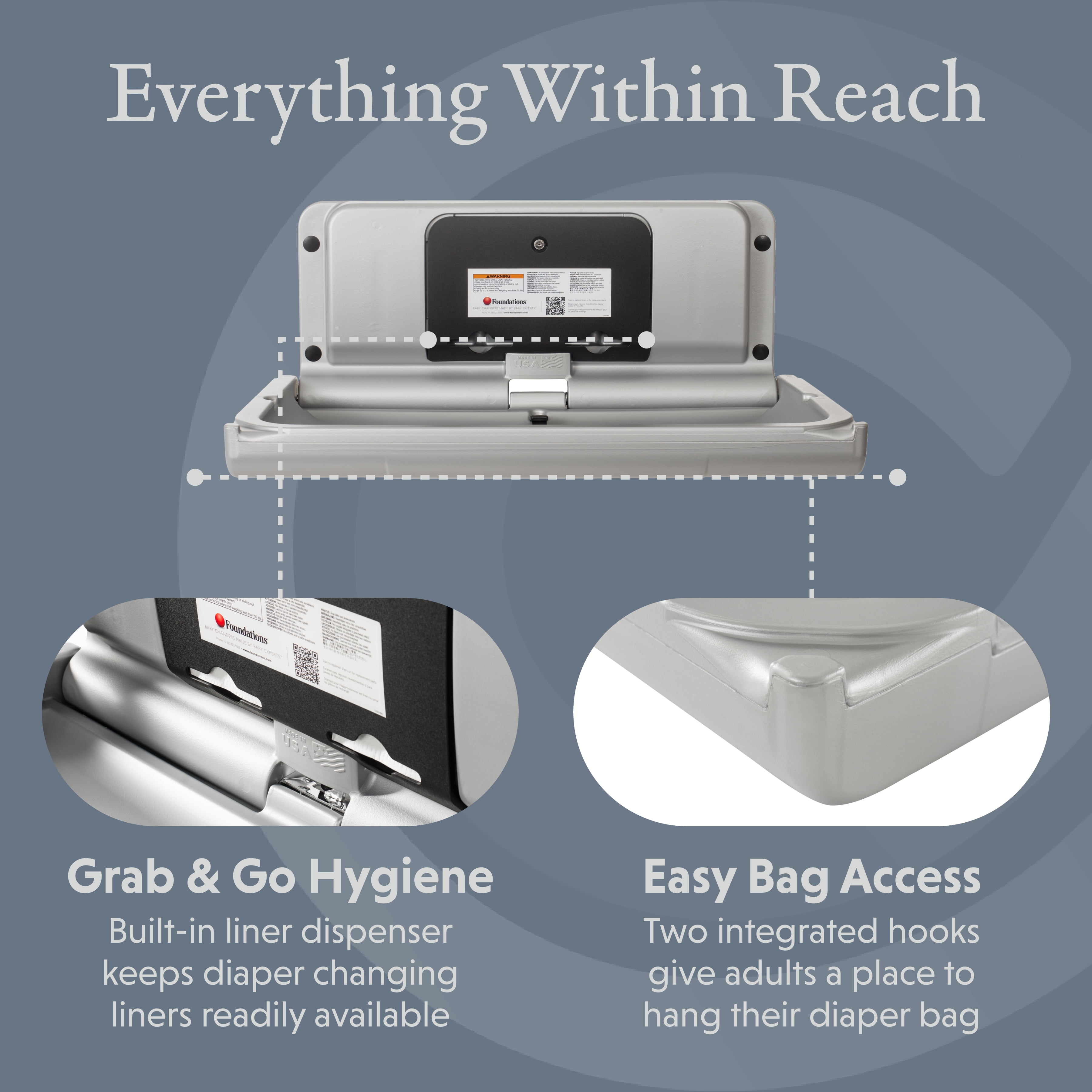 Foundations Ultra Horizontal Baby Changing Station, EZ Mount Backer Plate Included,Silver (200-EH-04)
