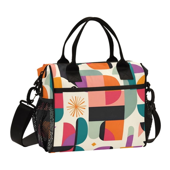FORMRS Insulated Lunch Bag for Work School Unisex Large Capacity Cooler with Shoulder Strap, Beige Abstract