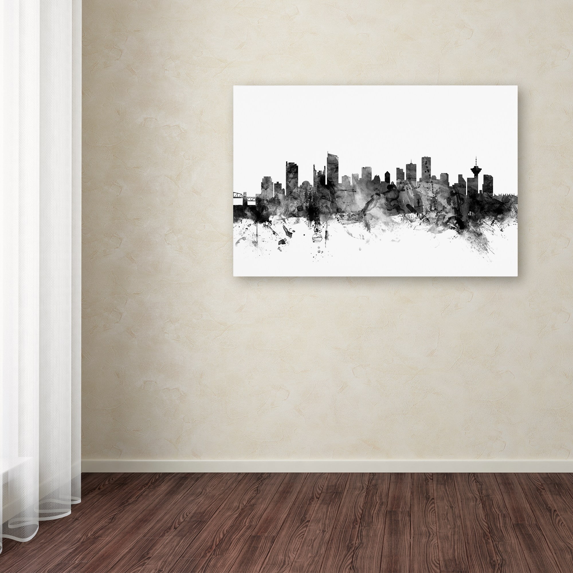 Trademark Fine Art "Vancouver Canada Skyline B&W" Canvas Art by Michael Tompsett