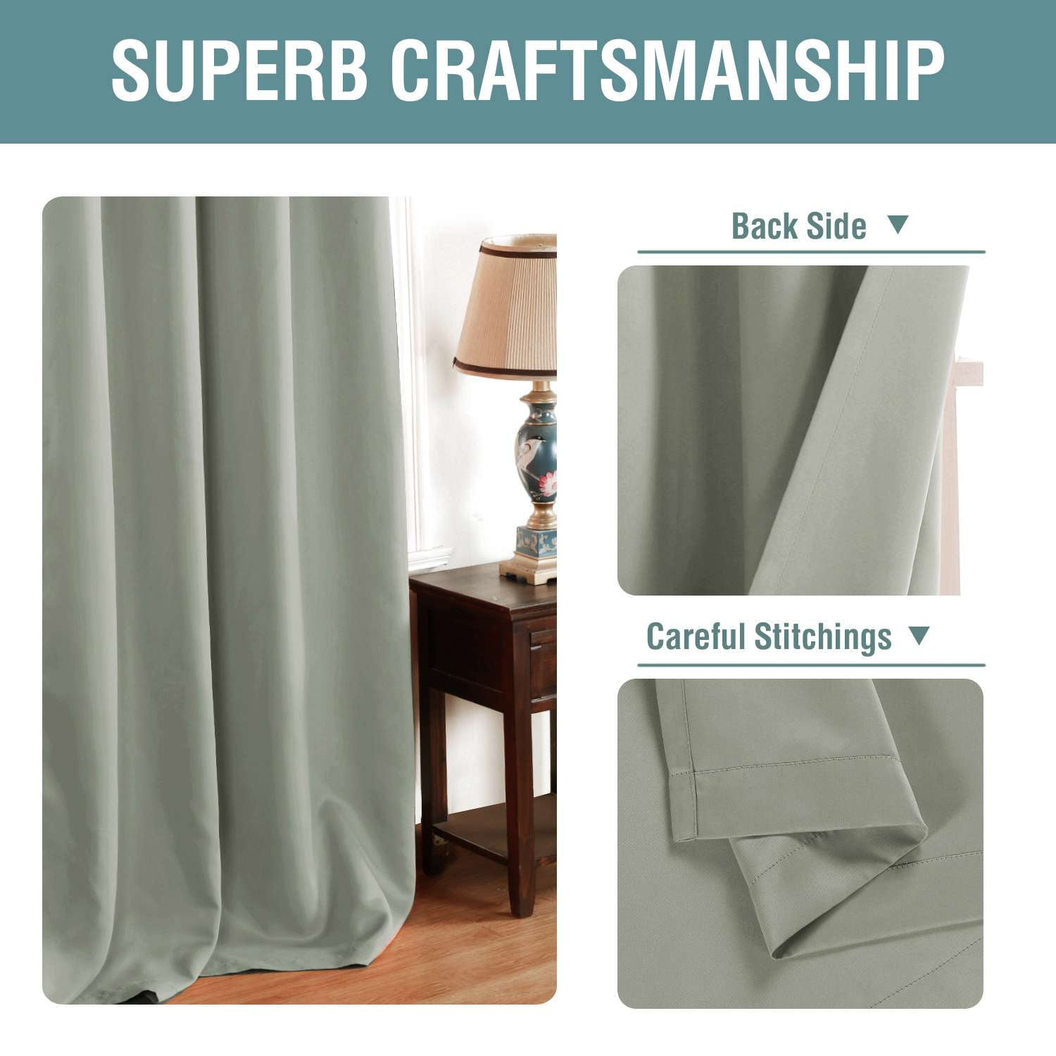 H.VERSAILTEX Blackout Thermal Insulated Window Curtains Bedroom Darkening Black out Drapes for Living Room Back Tab/Rod Pocket Draperies, 2 Panels, 52" x 84", Light Sage