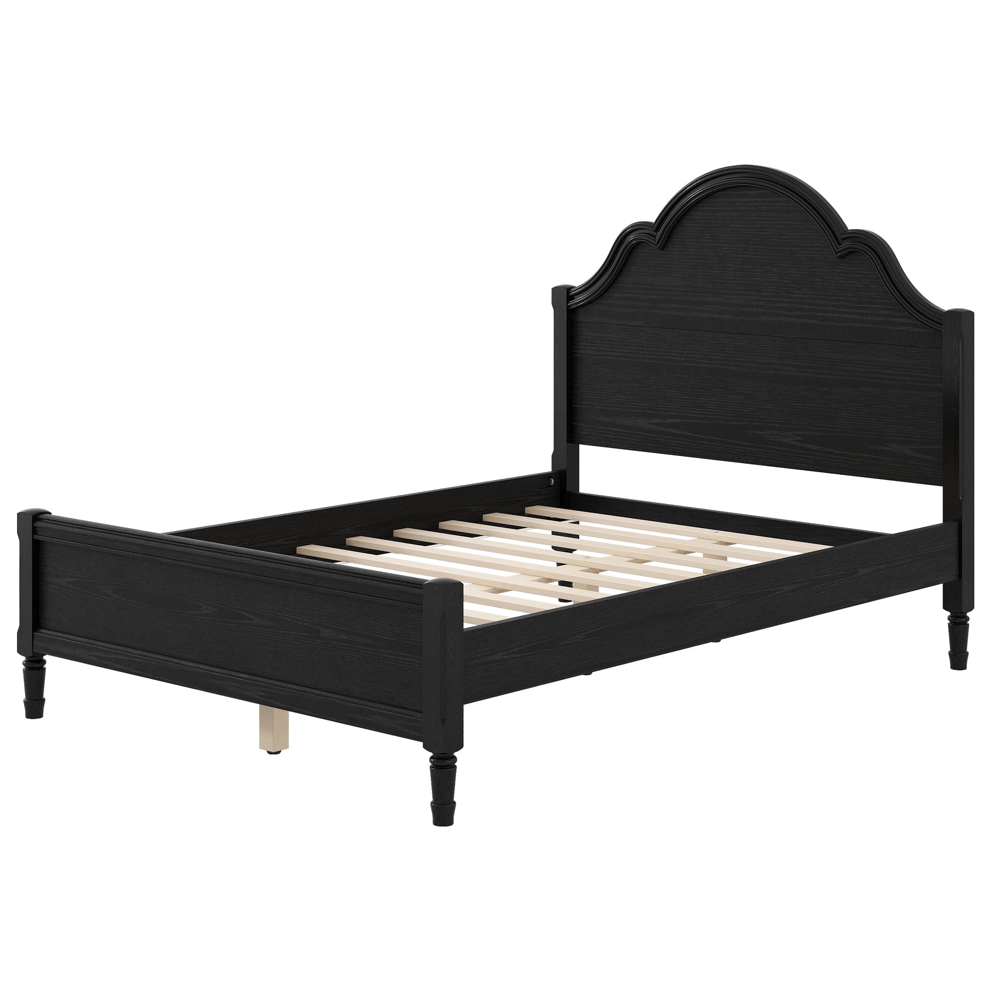 Euroco Wood Full Size Platform Bed with Headboard, No Spring Box Needed, Black