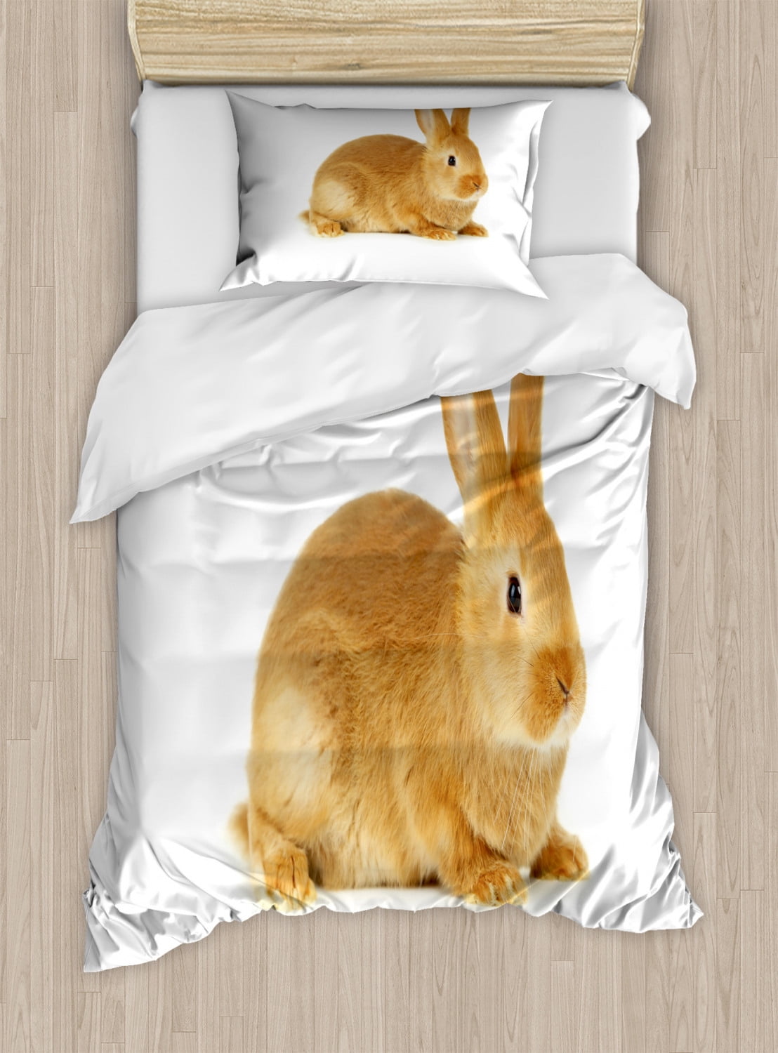 Bunny Duvet Cover Set, Fluffy Rabbit Sitting on a White Background ...