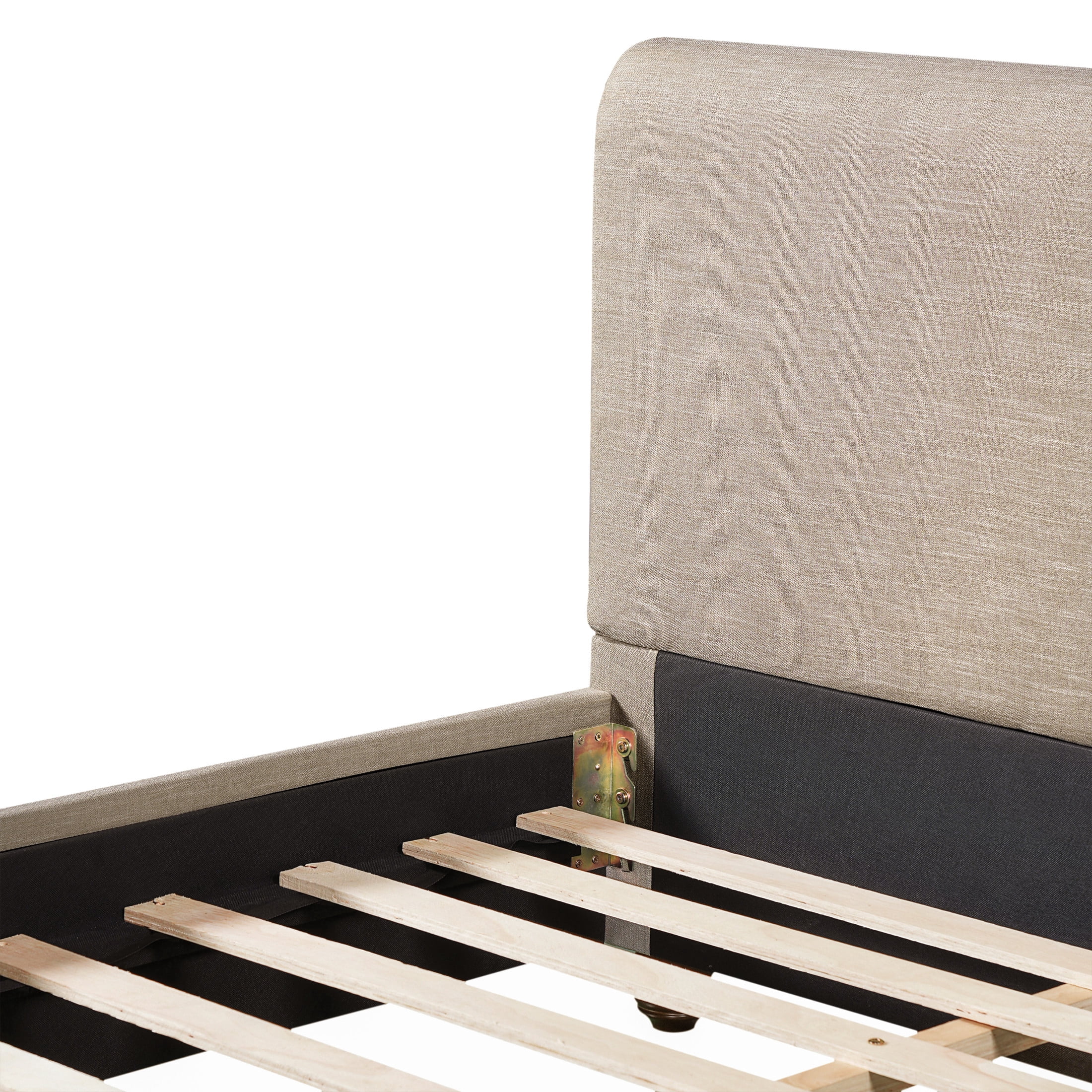 Christopher Knight Home King Upholstered Bed Frame with Linen Fabric, Rolled Headboard, Sand