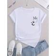 thumbnail image 2 of Camiseta con estampado de panda de bolsillo para mujer: informal y deportiva, cuello redondo, manga corta, cómoda camiseta de verano de mezcla de algodón con estampado animal abstracto, ideal para pra, 2 of 7