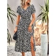 thumbnail image 2 of Franhais Women's Summer Beach Midi Dress Floral Print Short Sleeve Wrap V Neck Tie-Front Slit A-Line Dress, 2 of 7