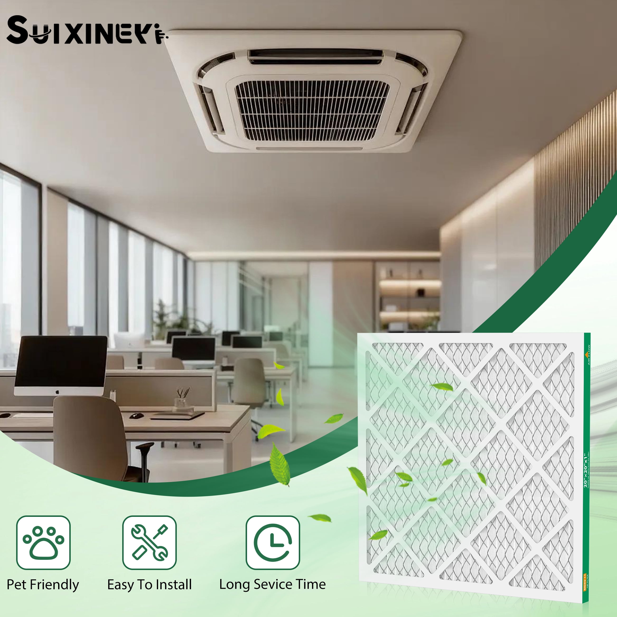 SUIXINEYI 20X20X1 MERV11 Pleated Air Condition Filter MPR1000 HVAC Furnace Air Filter for Dust Reduction,6 Filters