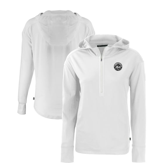 Women's Cutter & Buck White New York Mets Daybreak Eco Recycled Half-Zip Hoodie
