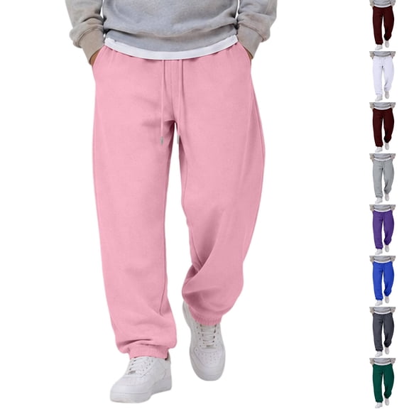Dwellite Baggy Sweatpants for Men Wide Leg Joggers with Pockets Drawstring Elastic Waist Y2K Gym Workout Trousers Pink L