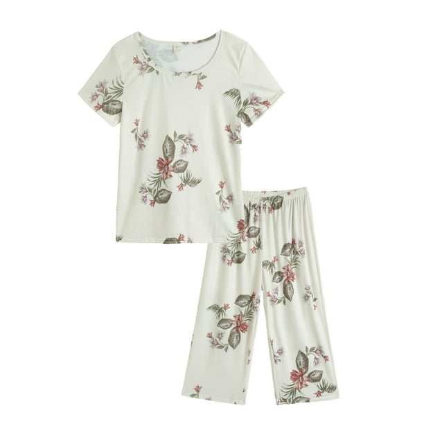 MyFav Women's Capri Pajama Sets Plus Size Sleepwear Top with Capri ...