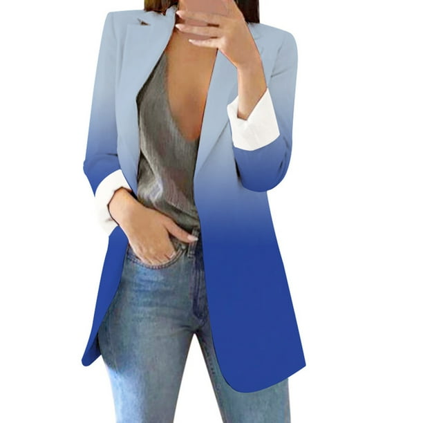 Gibobby Blazer de mujer elegante chamarra ligera para mujer con manga larga chaquetas de negocios(Azul,M)