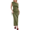 thumbnail image 2 of ZZwxWA Women's Sexy One Shoulder Bodycon Dress Sleeveless Ruched Drawstring Cocktail Party Dress Elegant Club Party Dresses, 2 of 6