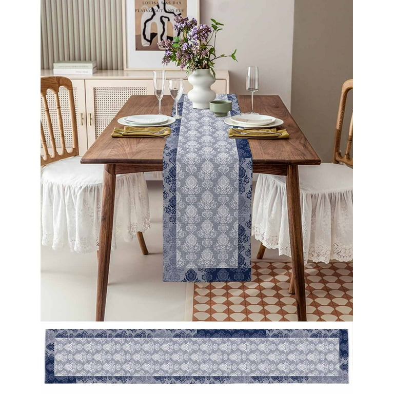 Table Runner Dresser Scarves 90 Inch Long,Abstract Flower European Art on  Blue Linen Dining Table Runners Mid Century Vintage Texture Tabletop Scarf  for Wedding Holiday Party Kitchen - Walmart.com