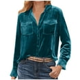 thumbnail image 2 of New Trendy!Homenesgenics Velvet Tops for Women Fashion Women Casual Long Sleeve Pocket Turndown Collar Button Shirt Tops/Green L, 2 of 6