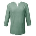thumbnail image 3 of Ladies' Solid Color V-Neck Three Quarter Sleeve Shirt - Polyester Material - S-XXL, 3 of 4