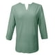 thumbnail image 4 of Camisa de mujer de color liso con cuello en V y manga tres cuartos - Material de poliéster - S-XXL, 4 of 5