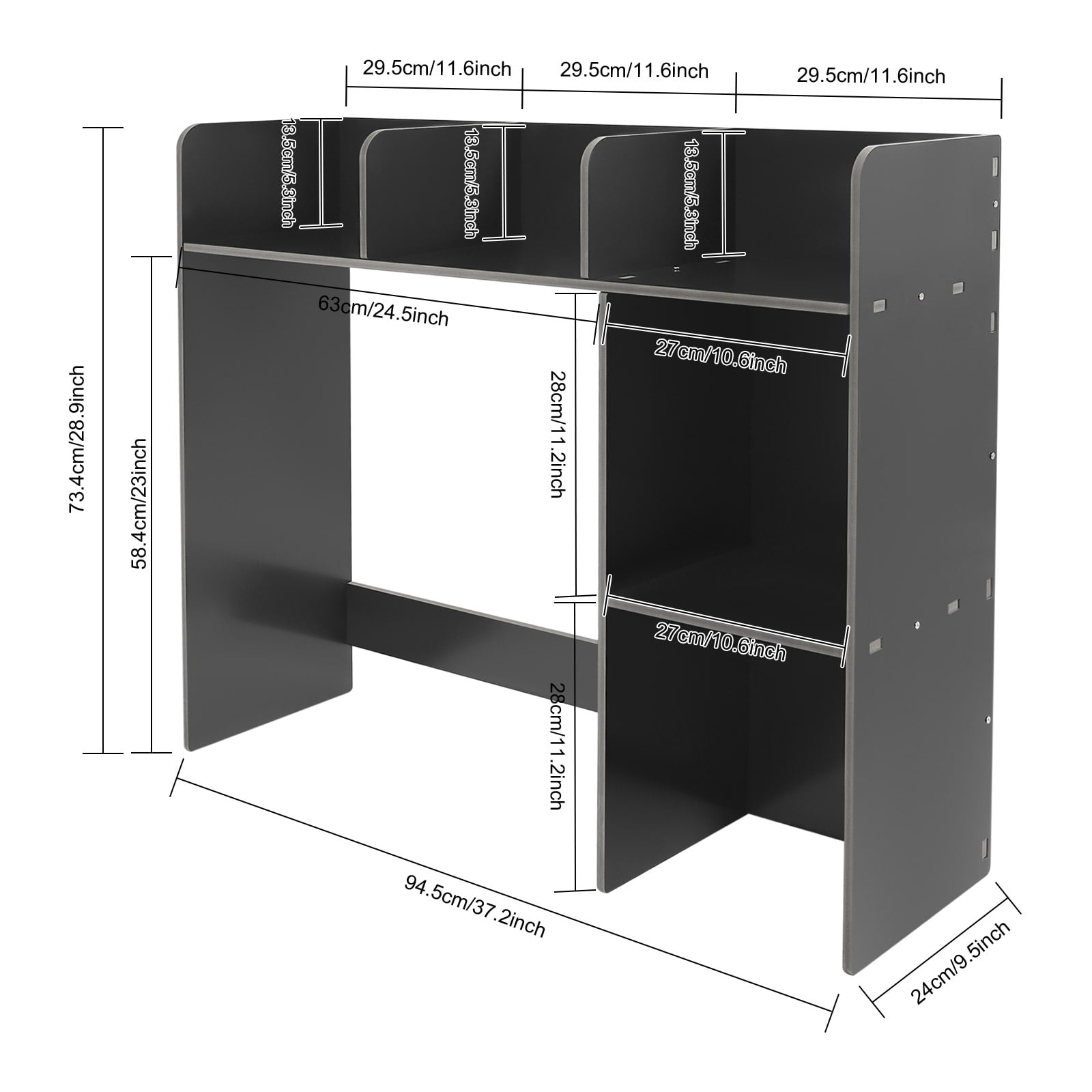 Modern Desktop Storage Organizer, Desktop Bookshelf Holder Computer Rack Desk Organizer (Black)