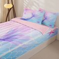 thumbnail image 2 of Manfei Sparkly Mermaid Tail Zipper Twin Comforter Sets with Fitted Sheet and 2 Pillowcases, Starfish Scale Zipper Bedding Set, Purple Pink, Pink Reversible, 4-Piece, 2 of 7