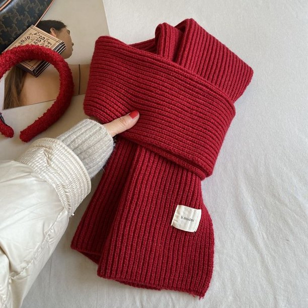 Bufanda de punto de color sólido para mujer, otoño e invierno, cálida y gruesa, para parejas, para hombres y parejas