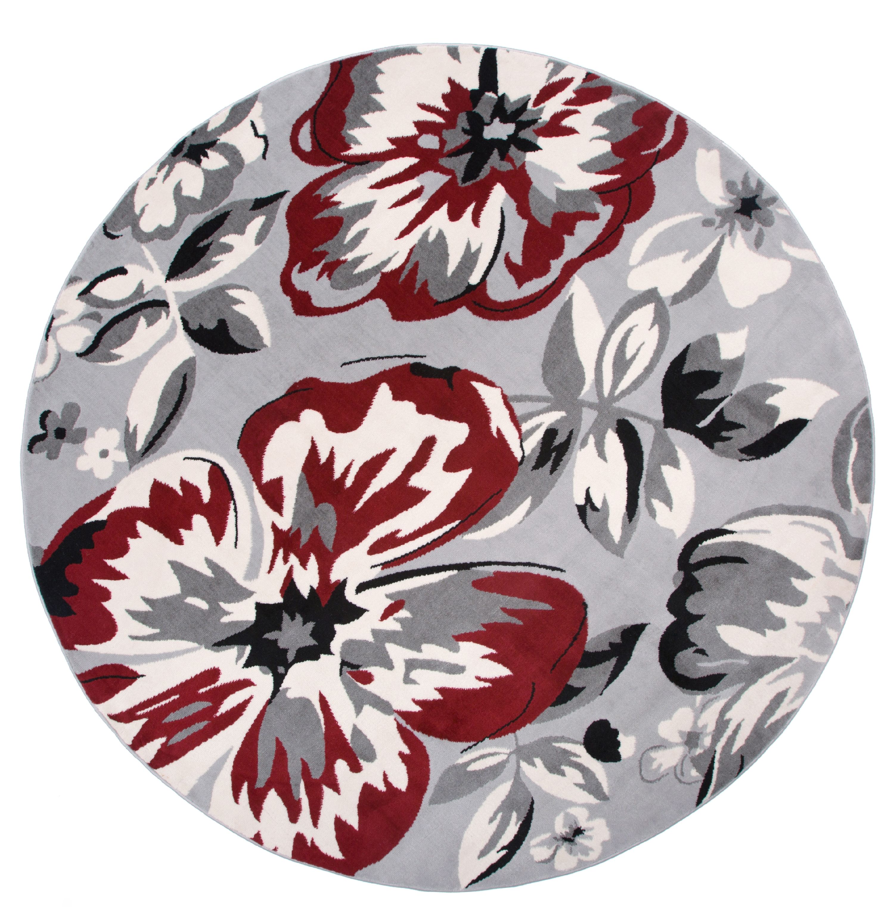 Modern Floral Circles Red 6' 6" Round Indoor Area Rug