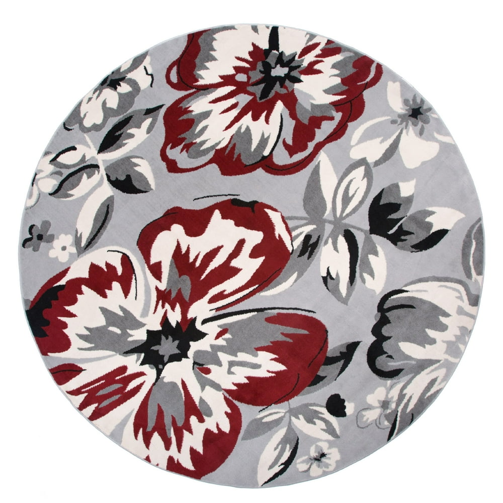 Modern Floral Circles Red 6' 6" Round Indoor Area Rug