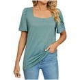 thumbnail image 2 of Womens Summer Tops Women Solid Color Casual Square Neck Short Sleeve Loose T-Shirt Blouse Tops clothes under $10.00, 2 of 6